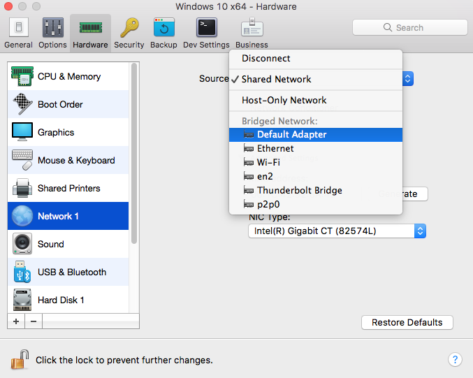 parallels shared network